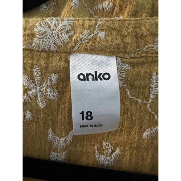 ANKO Mustard Yellow Button Front Dress Embroidered Short Sleeve Size 18 / 14 US - Picture 3 of 3
